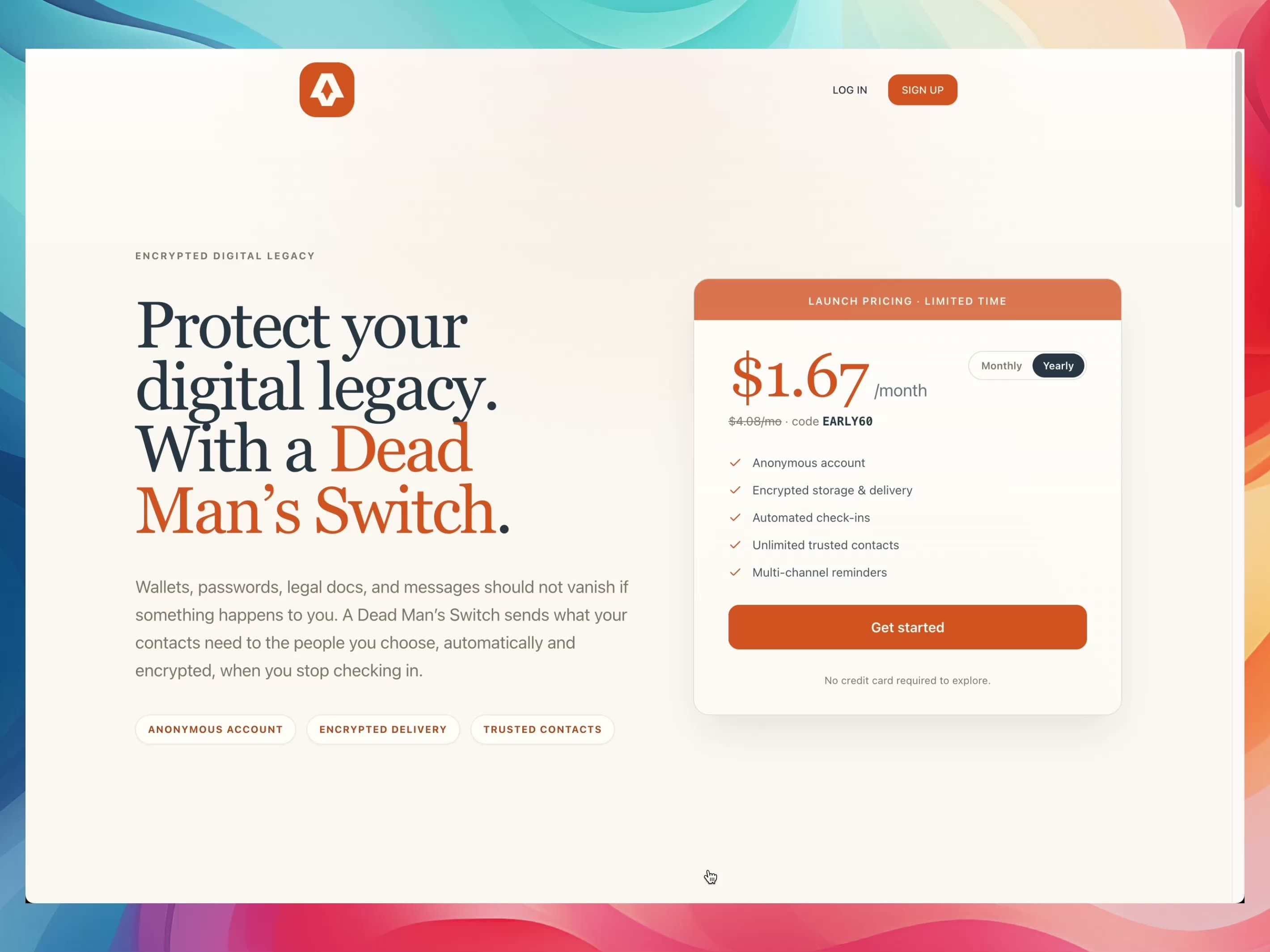Dead man's switch product demo video preview showing the Alcazar Security interface